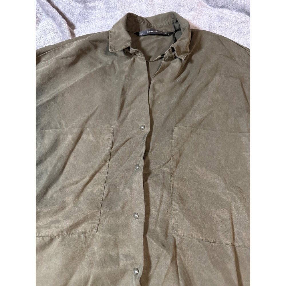 Zara x Trafaluc Size Small Olive‎ Green Lightweight Overshirt Long Sleeve Snap - Picture 2 of 8